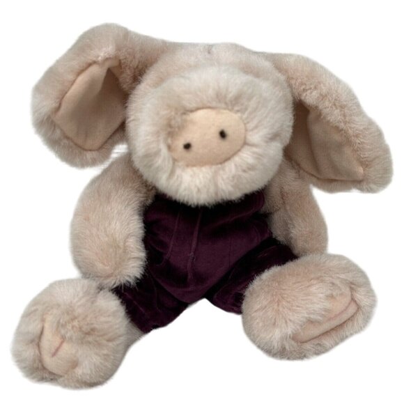 Boyds Bears Rosie O'Pigg J.B.Bean Pig Plush Jointed 10" Purple Velour Overall 96 - Picture 1 of 10